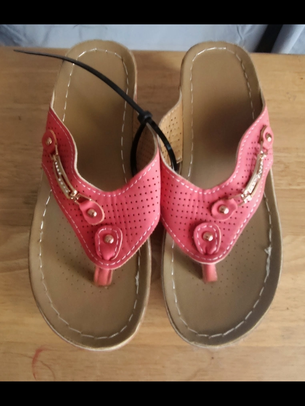 Coral Pink Perforated Thong Sandals